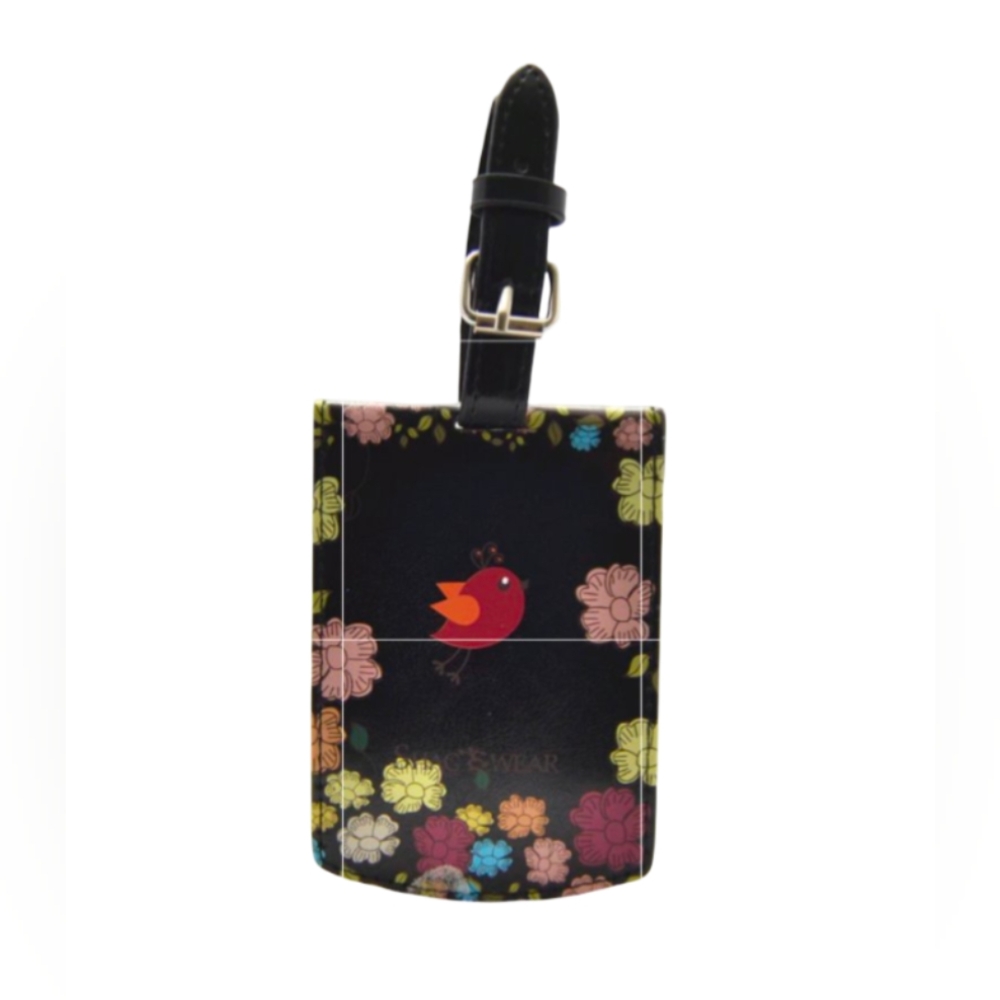 Shagwear Luggage Tag Premium Vegan Swing Birds Pattern Black New